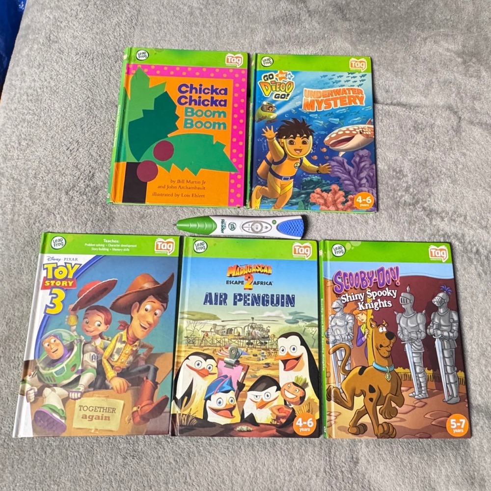 LeapFrog LeapReader Tag Pen Learning System 5 Book Bundle Toy Story Scooby-Doo